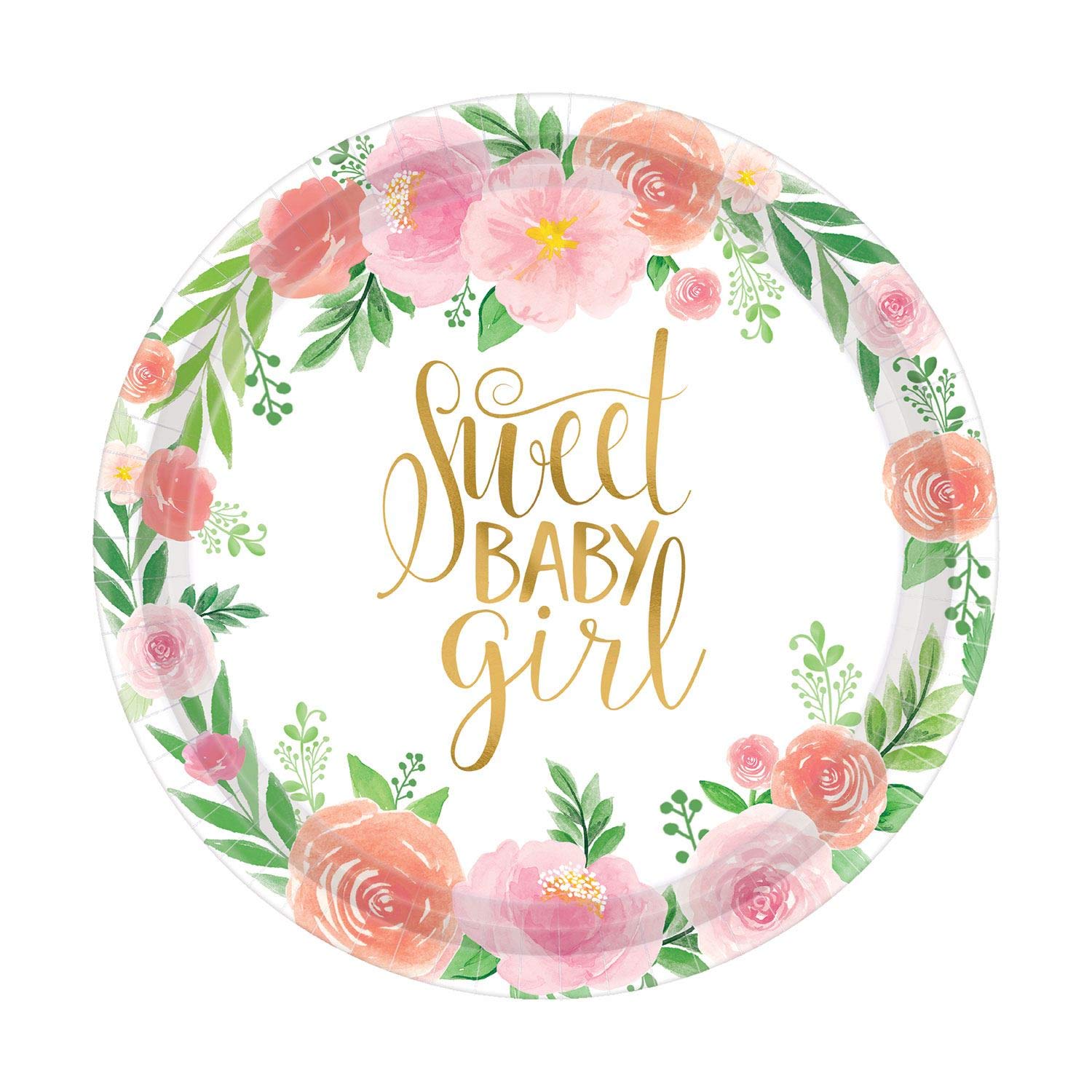 Amscan Sweet Baby Girl Floral Baby Round Paper Plates - 7