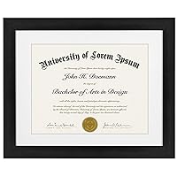 11x14 Diploma Frame in Black - Certificate Frame Displays 8.5x11 Diplomas with Mat or Use as 11x14 Frame Without Mat - Engineered Wood Document Frame with Shatter-Resistant Glass