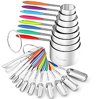 Measuring Cups and Spoons - Wildone Stainless Steel 20 Piece Stackable Set, Includes 8 Measuring Cups, 10 Measuring Spoons, 1 Leveler & 1 Whisk, for Dry and Liquid Ingredient