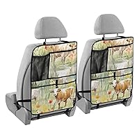 Grass Watercolor Cow Car Kick Mat for Kids Backseat Organizer with Adjustable Strap Back of Seat Protector for Vehicle Cars SUV 25x18in 1 Pcs