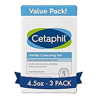 Cetaphil Gentle Cleansing Bar, 4.5 oz Bar (Pack of 3), Nourishing Cleansing Bar For Dry, Sensitive Skin, Non-Comedogenic, Non-Irritating for Sensitive Skin