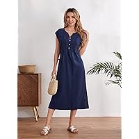 Dresses for Women Notched Batwing Sleeve Button Front Dress Womens Dresses