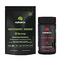 Daily Greens and Brain Supplement - Sharp Mind (60 Capsules) for Cognition, Focus + Gut Support Nootropic Greens Powder (450g) for Immune, Brain + Gut Support