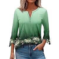 Women's Flannel Shirts Tops Loose Casual V-Neck Printed Flared Sleeve Seven T Shirt Blouses Casual, S-3XL