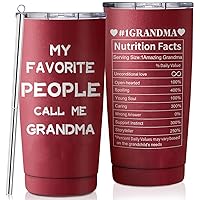 Grandma Gifts From Grandchildren Gifts For Grandma Birthday Unique From Granddaughter - 20oz Red My Favorite People Call Me Grandma themed Water Cup with Straw and Lip Straw Travel Cup