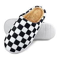 House Slippers for Women Men,Checkered Slippers,Fuzzy Memory Foam Womens Slippers,House Shoes Indoor Outdoor Warm Plush Bedroom Shoes with Faux Fur Lining