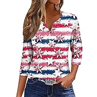 Womens Henley,3/4 Length Sleeve Womens Tops Button Henley V Neck Shirts Henley 2024 Summer Blouses Dressy Fashion Print Clothes Womens Tunic Tops 3/4 Sleeve