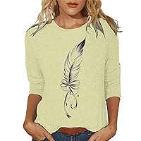 Drumm 3/4 Sleeve Tops for Women 2024 Summer Cute T-Shirt Flower Printing Three Quarter Length Fashion Tunics Ladies Clothing