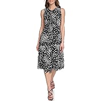 DKNY Women's Printed Front Ruched Sleeveless Dress