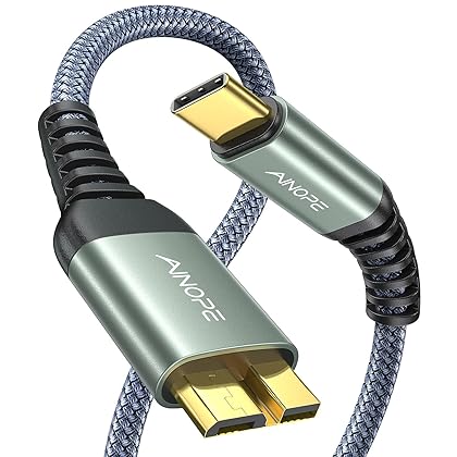 AINOPE 10Gbps Micro B to USB C Hard Drive Cable 1.6FT/0.5m, [Nylon Braided] Cord, External for Seagate WD Toshiba Westgate, MacBook Air M2 Pro