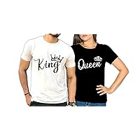 PSQURMART Customize High Gloss Printed Couple T-Shirt | Round Neck Half Sleeves T-Shirt for Unisex | King & Queen T-Shirt