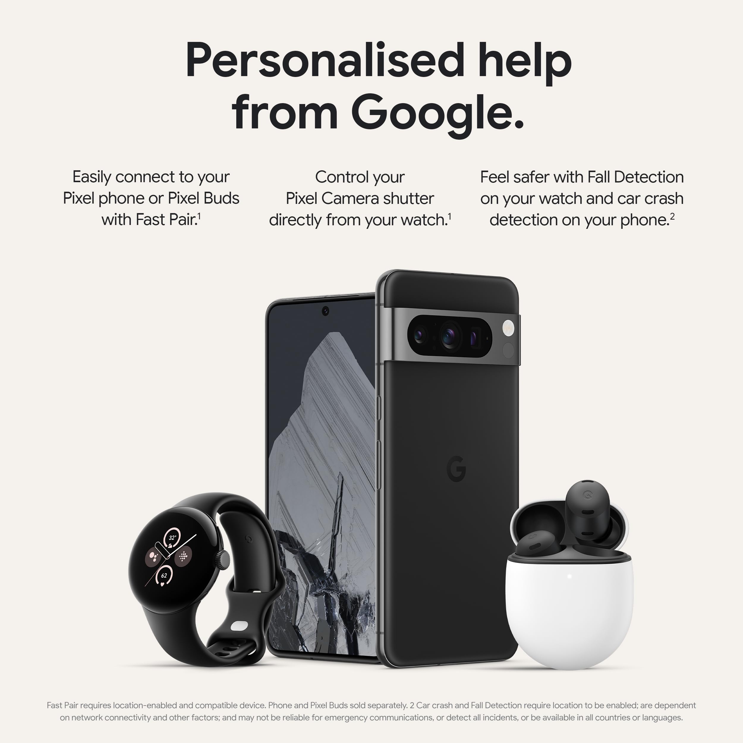 Google Google Pixel Watch 2 Matte Black Aluminum Case / Obsidian Active Band (Wifi) GA05029-GB