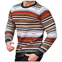Men's Vintage Oversized Striped Sweater Classic Waffle Knit Jumper Pullovers Crewneck Long Sleeve Sweaters Top