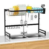 Over The Sink Dish Drying Rack, Adjustable (33.8 To 41.5) Large Dish  Drying Rack For Kitchen Counter With Multiple Baskets Utensil Sponge Holder