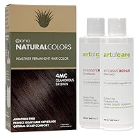 Heat AcHealthier Permanent Hair Dye (4MC Glamorous Brown) 4 fl. oz. ONC artofcare INTENSIVEREPAIR Sulfate and Paraben free Shampoo and Conditioner for Color Treated Hair 8.45 fl. oz.