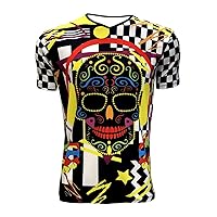 Funky DJ Pop Sugar Skull Chequer Colourful Neon Men's V-Neck Designer T-Shirt Tee