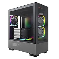 Sky Two, Dual Tempered Glass, 4X PWM ARGB Fans Pre-Installed, ATX Gaming Mid Tower Computer Case, Type C, High Airflow Performance- Black