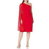 Tahari ASL Women's Pleated One Shoulder Party Dress, Ruby, 4