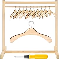 11 Pcs Doll Garment Rack with Wooden Dolls Clothes Hangers - 11.8 Inches Doll Closet Mini Doll Clothes Hangers - Doll Wardrobe Furniture Accessories for Dollhouse Supplies