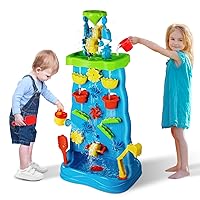 Water Table Toys for Toddlers, Double-Sided Waterfall Discovery Wall Sensory Water Play Table for Kids, 32PCS Outdoor Toddlers Activity Sand and Water Table for Boys and Girls Ages 3-5.