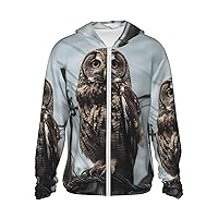 Owl on Telephone Pole Sun Protection Hoodie Jacket Lightweight Zip Up Long Sleeve sun hoodie with Pockets