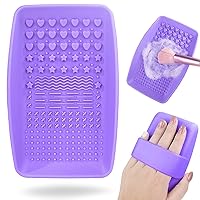 Makeup Brush Cleaning Mat, Silicone Make up Brush Cleaner Pad, Paint Brush Cleaner Tool with Back Strap, Portable Beauty Makeup Washing Tool Makeup Brushes for All Brushes (Purple)