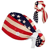 Northern Lighst Working Cap for Women Ponytail Holder Scrub Cap with Bowknot Scrunchie Set Tie Back Bouffant Hat