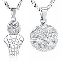 Cremation Jewelry for Ashes Stainless Steel Silver Color Basketball Hoop & Basketball Pendant Memorial Urn Necklace for Men Women - 2pcs