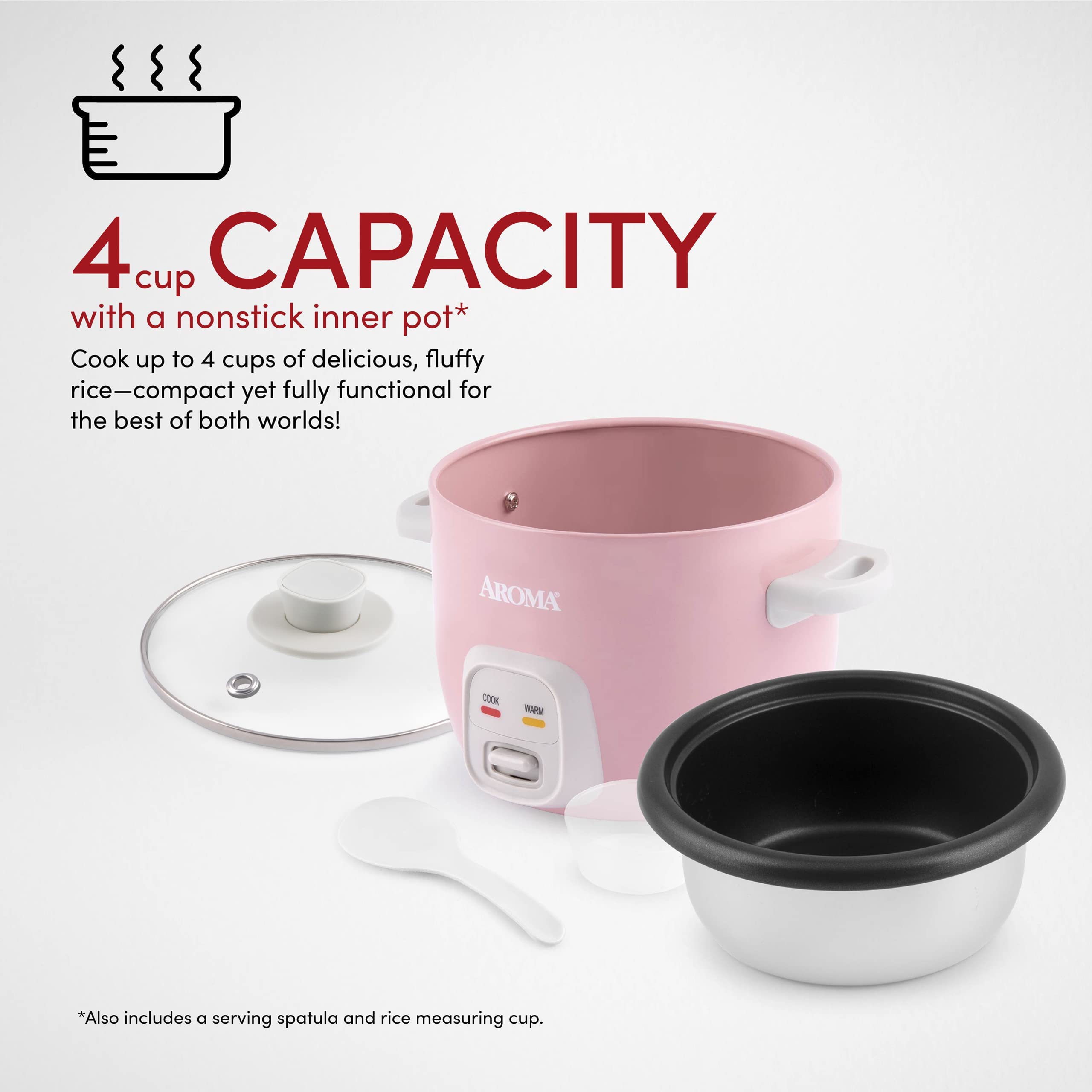 Aroma Housewares 4-Cups (Cooked) / 1Qt. Rice & Grain Cooker (ARC-302NGP), Pink