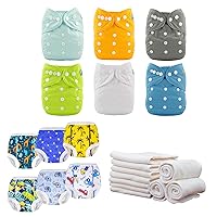 ALVABABY Baby Cloth Diapers 6 Pack with 12 Inserts 4-Layers Viscose from Bamboo and 6 Pack Boys Potty Training Pants