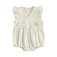 Karwuiio ​Newborn Infant Baby Girl Clothes Cotton Linen Rompers Ruffle One-piece Jumpsuit Bodysuit Summer Clothes