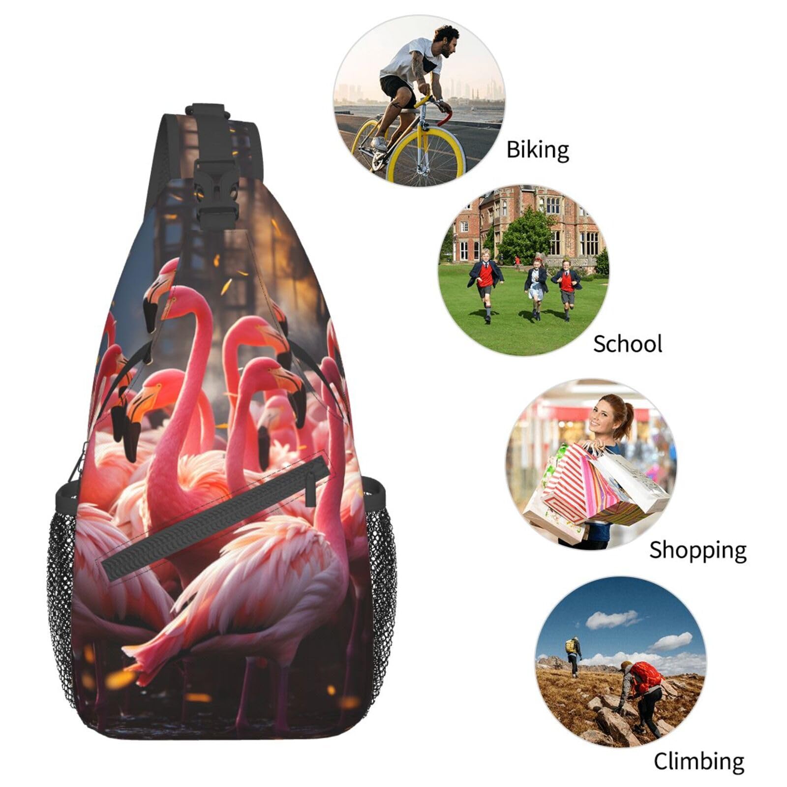 Flamingos Partying Sling Bag Lightweight Crossbody Bag Shoulder Bag Chest Bag Travel Backpack for Women Men