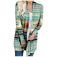 Aztec Cardigan for Women Open Front Long Sleeve Lightweight Vintage Ethnic Print Loose Casual Fall Cardigan Coats