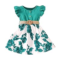 Toddler Girls Fly Sleeve Floral Prints Princess Dress Dance Party Dresses Clothes Belt Girls Bridesmaid Dresses