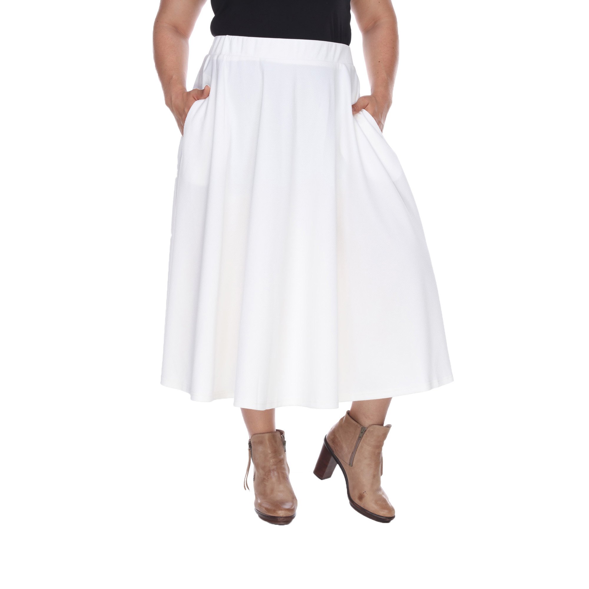 white mark Women's High Waist Midi Skirt with Pockets