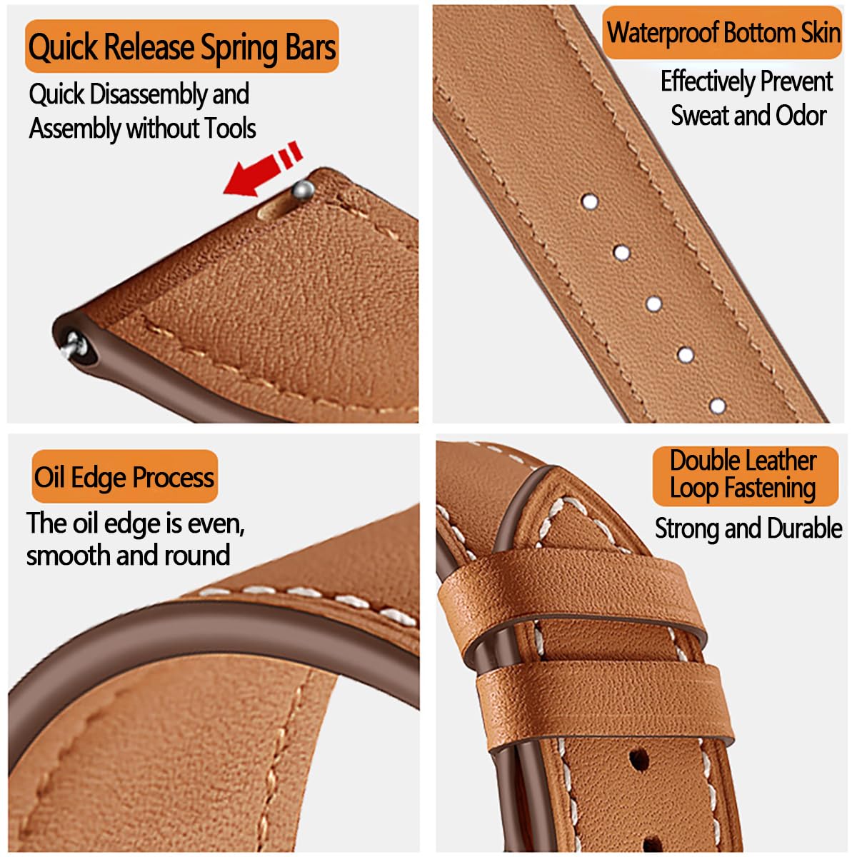 FAGWIG Genuine Leather Watch Band for Women Men Quick Release Spring Bars Bands 20mm 22mm Top Cowhide Calfskin Wristband Replacement Watchband Strap