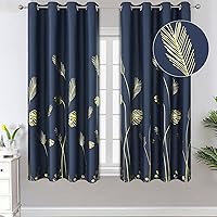 Blackout Window Curtains Gold Leaf and Wheat Print Grommet Blackout Curtains Thermal Insulated Drapes Blinds for Bedroom, Navy Blue, 52Wx63L, 2 Panels