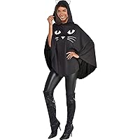 Black Cat Hooded Poncho Costume (1 Pc.) - Deluxe Quality, Enchanting Style - Perfect for Halloween, Cosplay, and Themed Parties