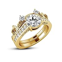 1.5ct Cz Simulated Diamond 14K Yellow Gold Finish Classic Look Mickey Mouse Engagement Wedding Band Ring Bridal Set For Jewelry