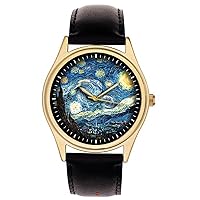 VINCENT VAN GOGH STARRY NIGHTS IMPRESSIONIST ART COLLECTIBLE WRIST WATCH, BEAUTIFUL GRAPHICS, SOLID BRASS 40 mn