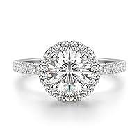 Riya Gems 3 CT Round Moissanite Engagement Ring Wedding Bridal Ring Set Solitaire Accent Halo Style 10K 14K 18K Solid Gold Sterling Silver Anniversary Promise Ring Gift for Her