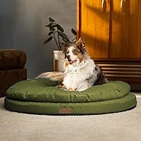 ClevaHome Orthopedic Dog Bed for Large Dogs, Dual Layer Waterproof Round Pet Bed with Washable Cover Nonslip Bottom (Olive Branch)