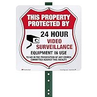 SmartSign 10 x 10 inch “Property Protected By 24 Hour Video Surveillance - Equipment In Use” Yard Sign with 3 foot Stake, 40 mil Aluminum 3M Laminated Engineer Grade Reflective, Red, Black and White