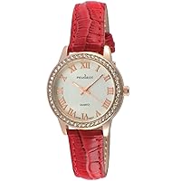 Peugeot Women's Metal Roman Numeral Crystal Leather Dress Watch