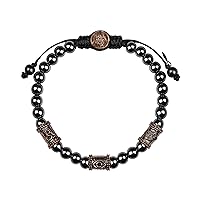 KARMA AND LUCK - Grounding Force - Triple Protection (Om, Hamsa & Evil Eye) Symbols Genuine Gemstones Macrame Bracelet for Men - Ready to Gift for Him. Size: Adjustable from 7
