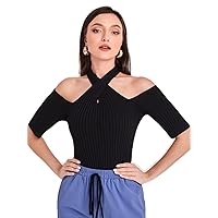 Women's Tops Women's Shirts Sexy Tops for Women Cold Shoulder Ribbed Knit Top