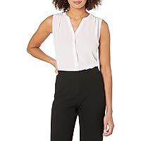 NYDJ Women's Sleeveless Pintuck Blouse, Light Primrose, XL