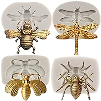 Bumble Bee Silicone Mold Dragonfly Spider Fondant Molds For Cake Decorating Cupcake Topper Candy Chocolate Polymer Clay Gum Paste Set of 4
