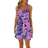 Women's Sexy Valentines Day Dress Casual Summer Loose Fitting Sleeveless Skirt Print Off Shoulder Slip Dress, S-3XL