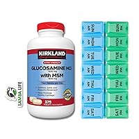 Kirkland Signature Extra Strength Glucosamine Extra Strength HCl with MSM, 375 Tablets Bundled with AM/PM Weekly Pill Planner, 7.5